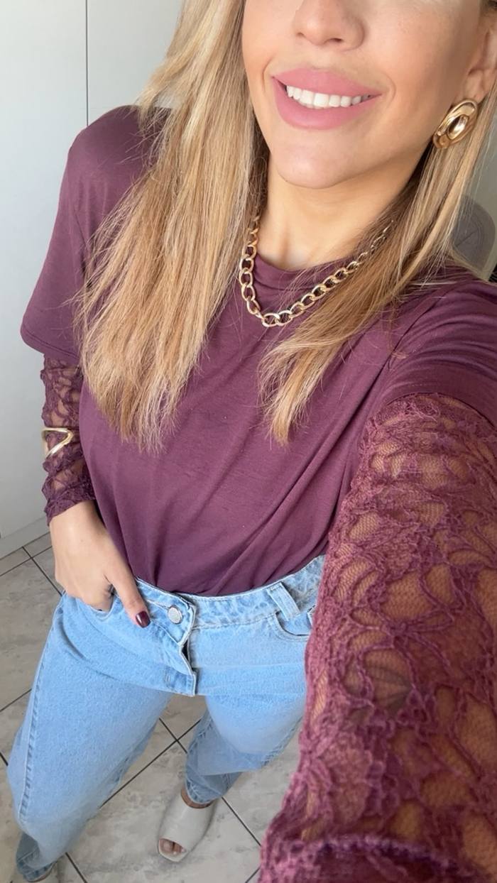 Blusa Manga com Renda